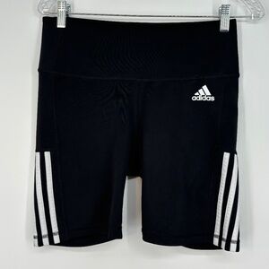 Adidas Womens Medium Active Athletic Shorts Black White Stripes Fitted Pull-On